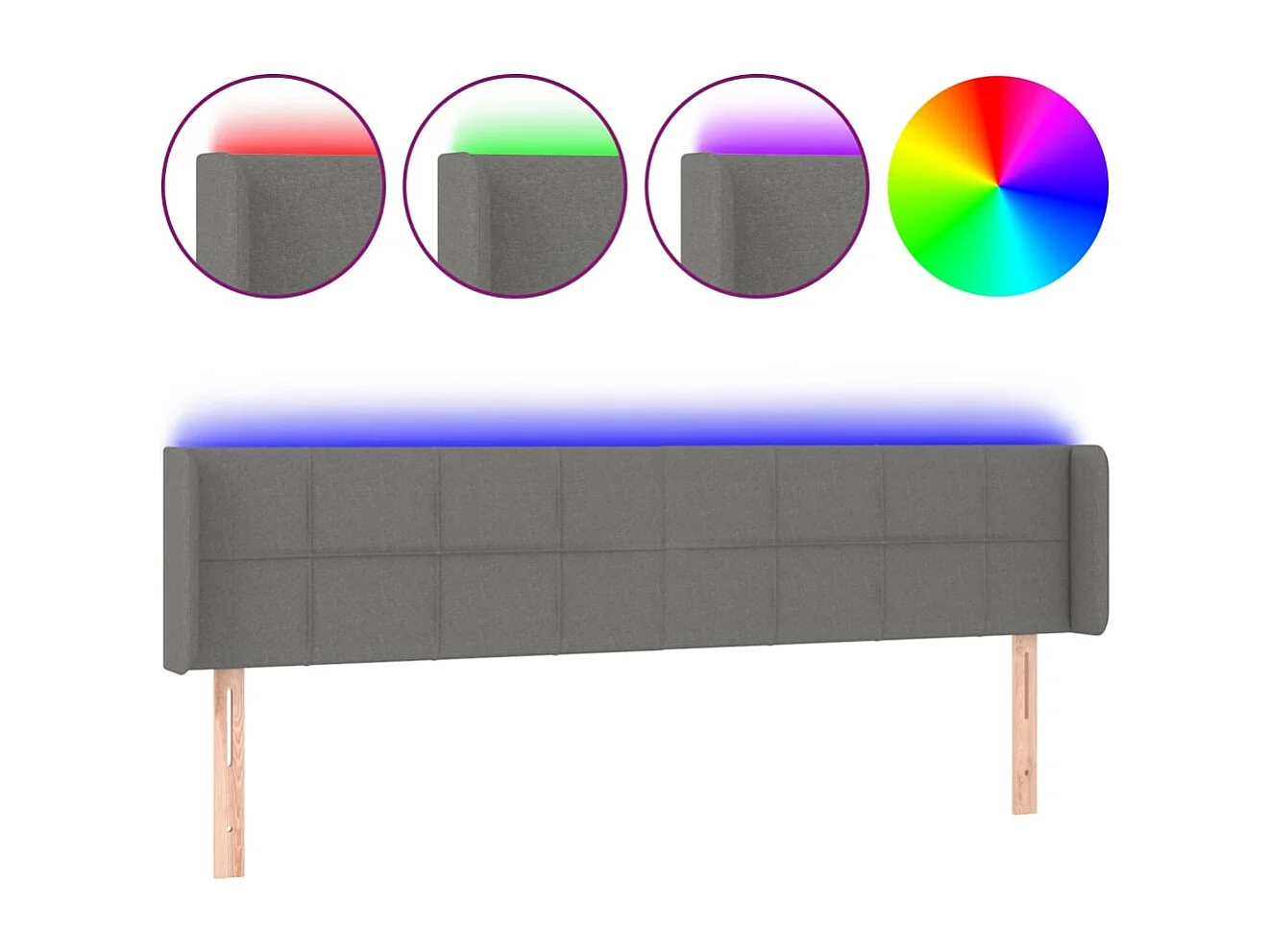 Hoofdbord | Hoofdeinde LED 163x16x78/88 cm stof donkergrijs