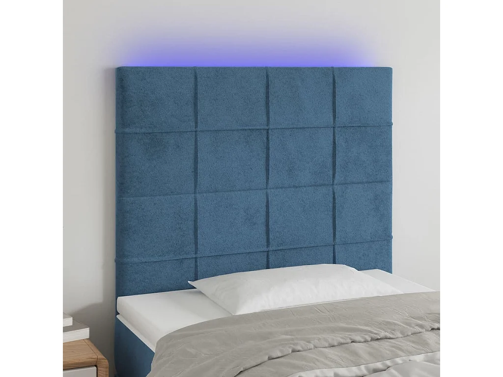 Hoofdbord | Hoofdeinde LED 90x5x118/128 cm fluweel donkerblauw