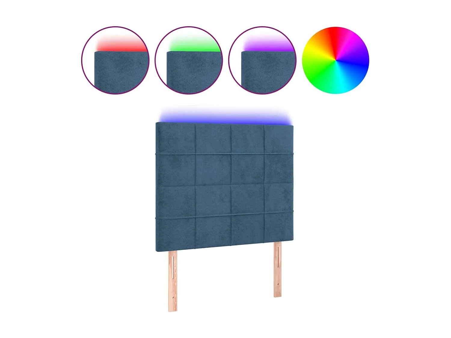 Hoofdbord | Hoofdeinde LED 90x5x118/128 cm fluweel donkerblauw