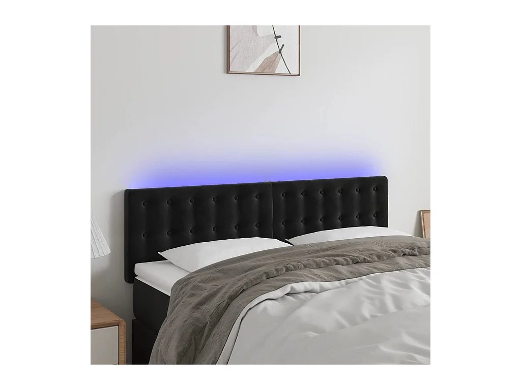 Tête de Lit | Panneau de tête pour lit Moderne à LED Noir 144x5x78/88 cm Velours