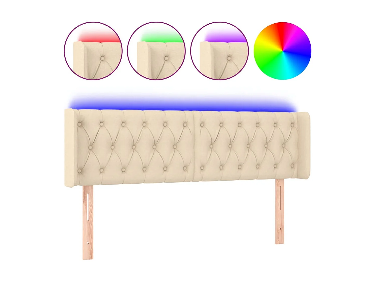 Tête de Lit | Panneau de tête pour lit Moderne à LED Crème 147x16x78/88 cm Tissu