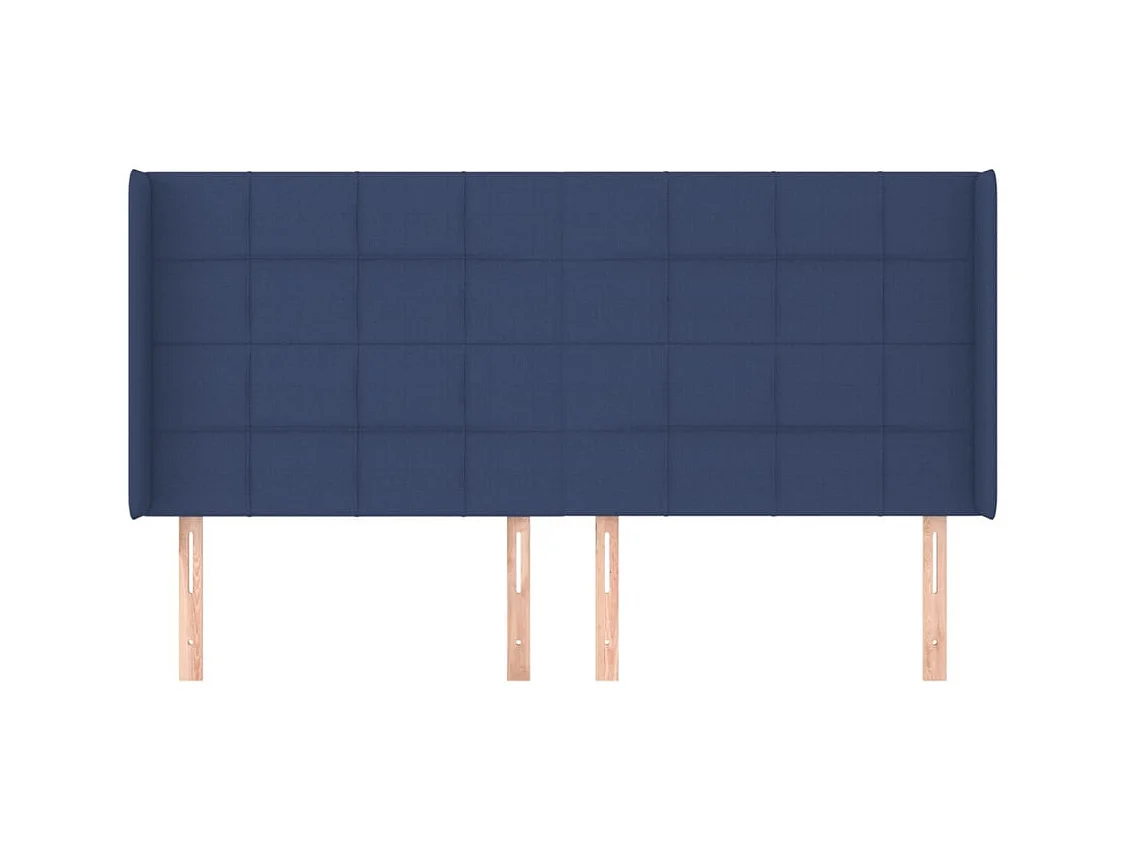 Cabecero | Cabezal de Cama | Mueble cabecero con orejas de tela azul 183x16x118/128 cm