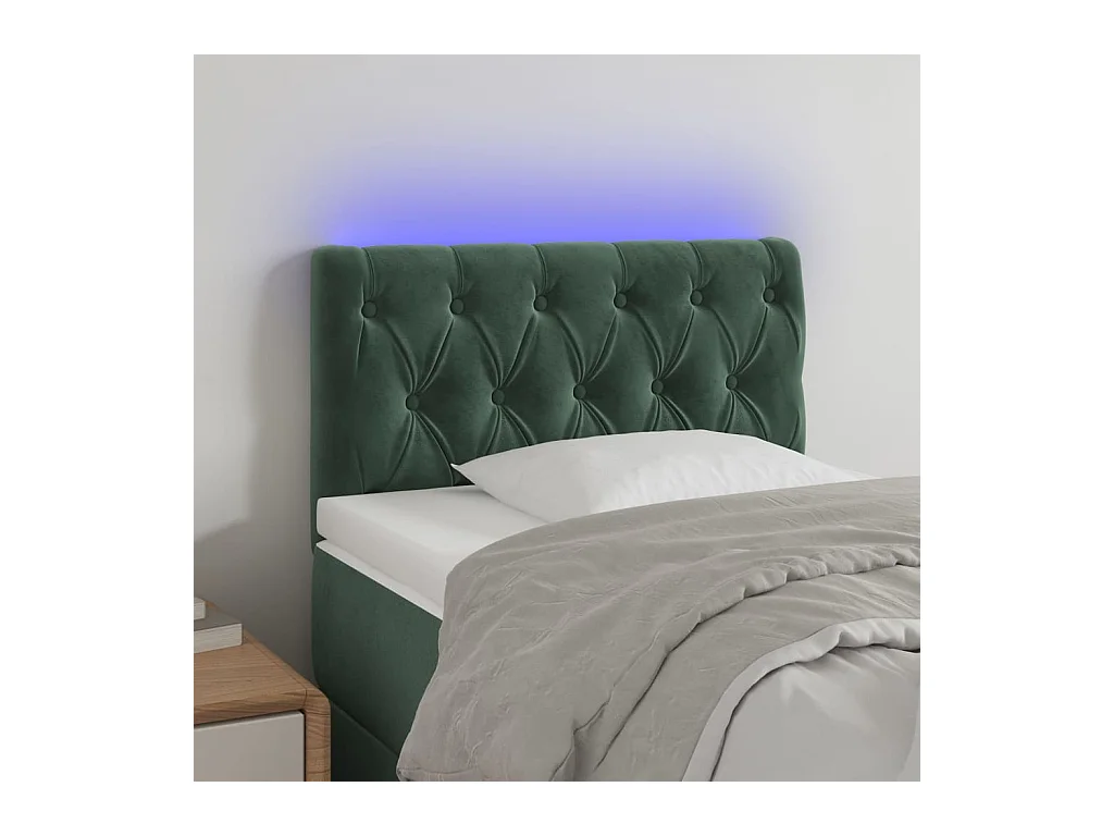 Tête de Lit | Panneau de tête pour lit Moderne à LED Vert foncé 80x7x78/88 cm Velours