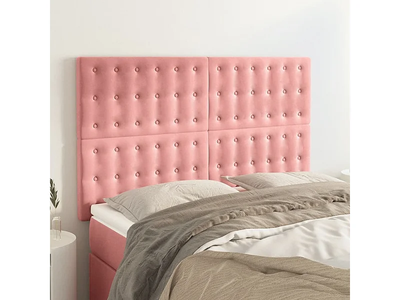 Cabeceros | Cabezal de cama | Mueble de cabecero 4 unidades terciopelo rosa 72x5x78/88 cm