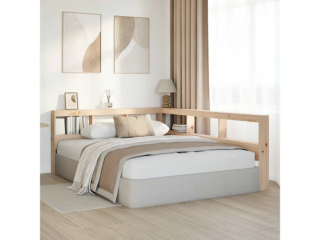 Mueble cabecero | Cabecero | Cabezal de cama librería en forma de L madera maciza de pino 160 cm