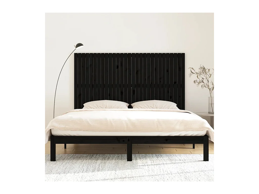 Cabecero de Cama | Cabezal de cama | Mueble de cabecero pared madera maciza pino negro 185x3x110 cm
