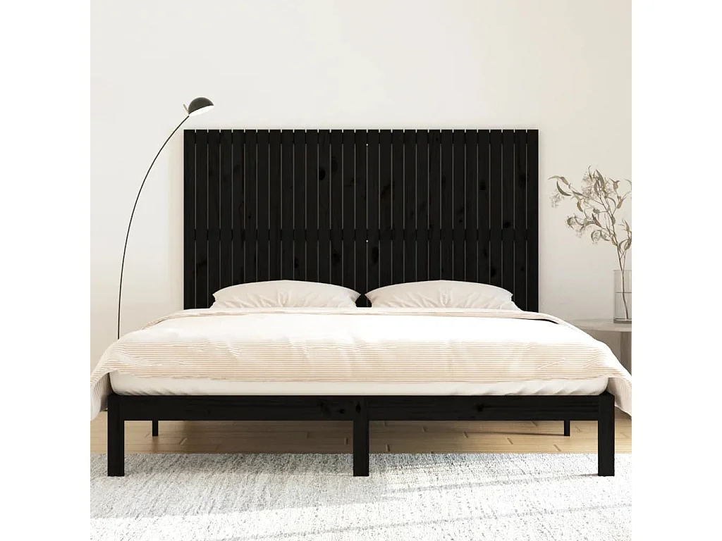 Cabecero de Cama | Cabezal de cama | Mueble de cabecero pared madera maciza pino negro 185x3x110 cm