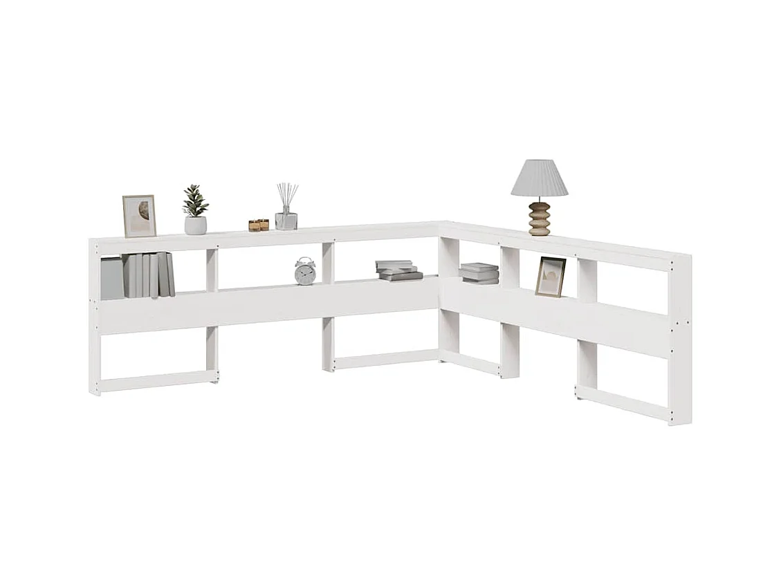 Mueble cabecero | Cabecero | Cabezal de cama librería en forma de L madera maciza pino blanco 200cm