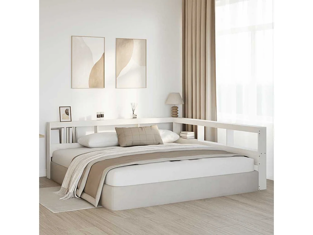 Tête de Lit | Panneau de tête pour lit Moderne de bibliothèque en forme de L bois massif de pin