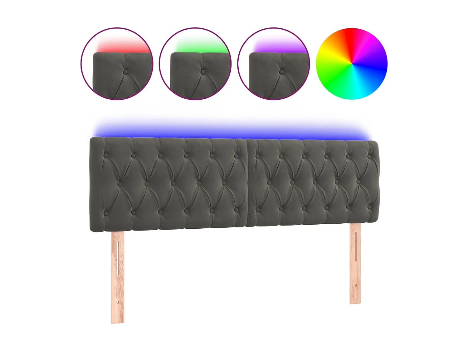 Hoofdbord | Hoofdeinde LED 160x7x78/88 cm fluweel donkergrijs