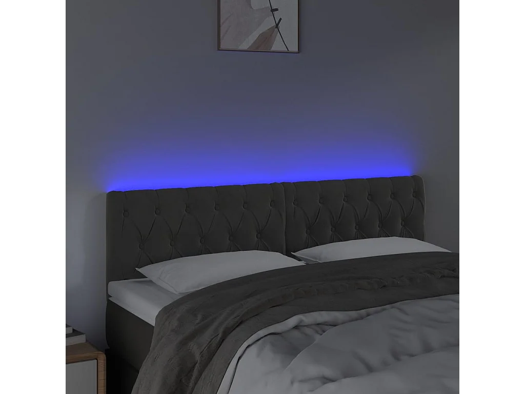 Hoofdbord | Hoofdeinde LED 160x7x78/88 cm fluweel donkergrijs