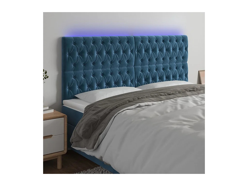 Tête de Lit | Panneau de tête pour lit Moderne à LED Bleu foncé 200x7x118/128 cm Velours