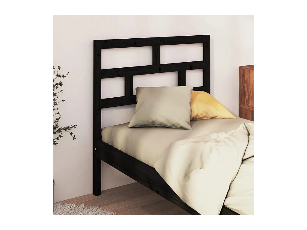 Cabecero de Cama | Cabezal de cama | Mueble de cabecero madera maciza de pino negro 96x4x100 cm
