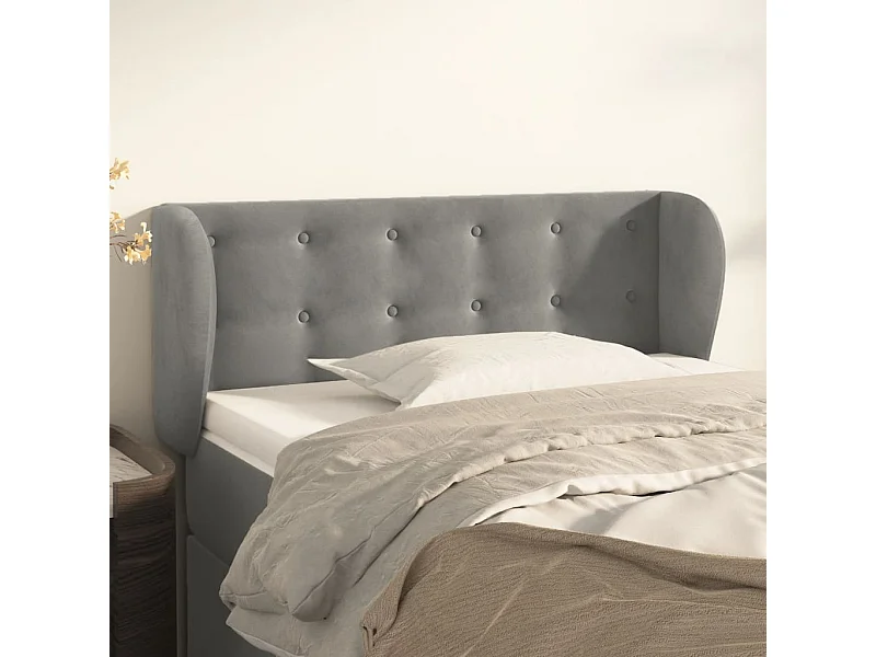 Tête de Lit | Panneau de tête pour lit Moderne avec oreilles Gris clair 83x23x78/88 cm Velours