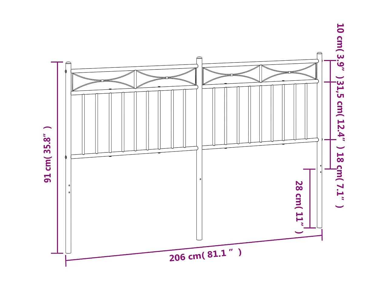 Mueble cabecero | Cabezal de cama | Cabecero de metal negro 200 cm