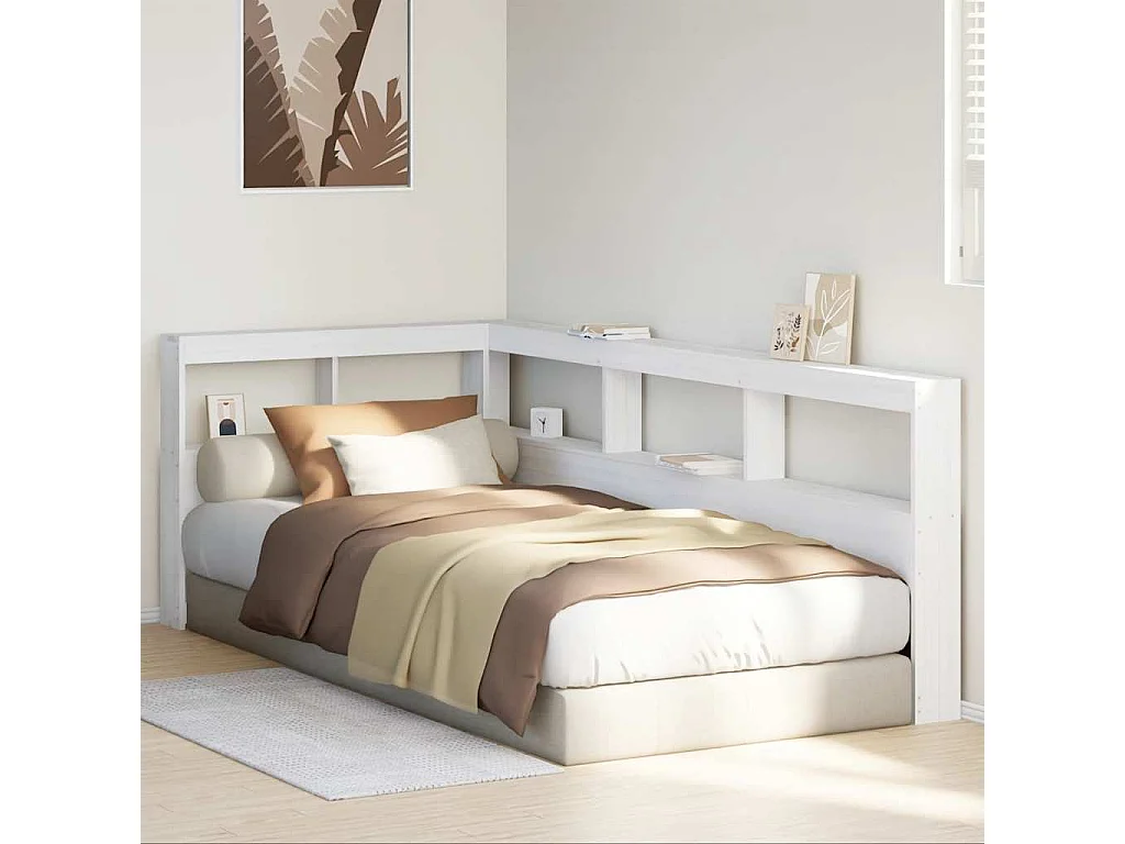 Mueble cabecero | Cabecero | Cabezal de cama librería en forma L madera maciza pino blanco 75 cm