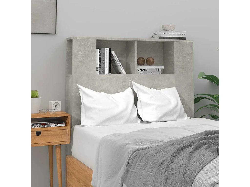 Tête de Lit avec rangement | Armoire de tête de lit Gris béton 100x18,5x102,5 cm