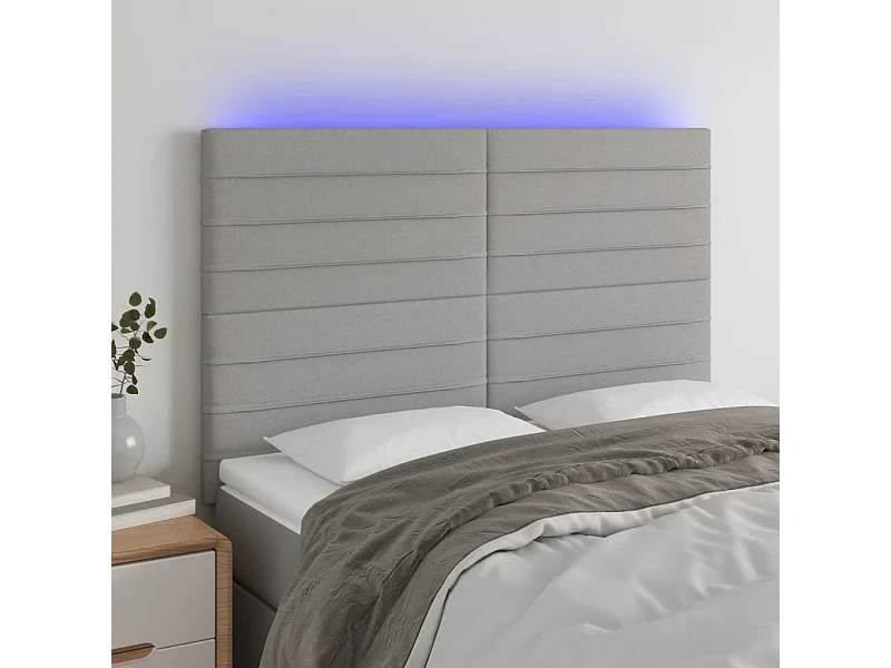 Cabecero | Cabezal de Cama | Mueble cabecero con luces LED tela gris claro 144x5x118/128 cm