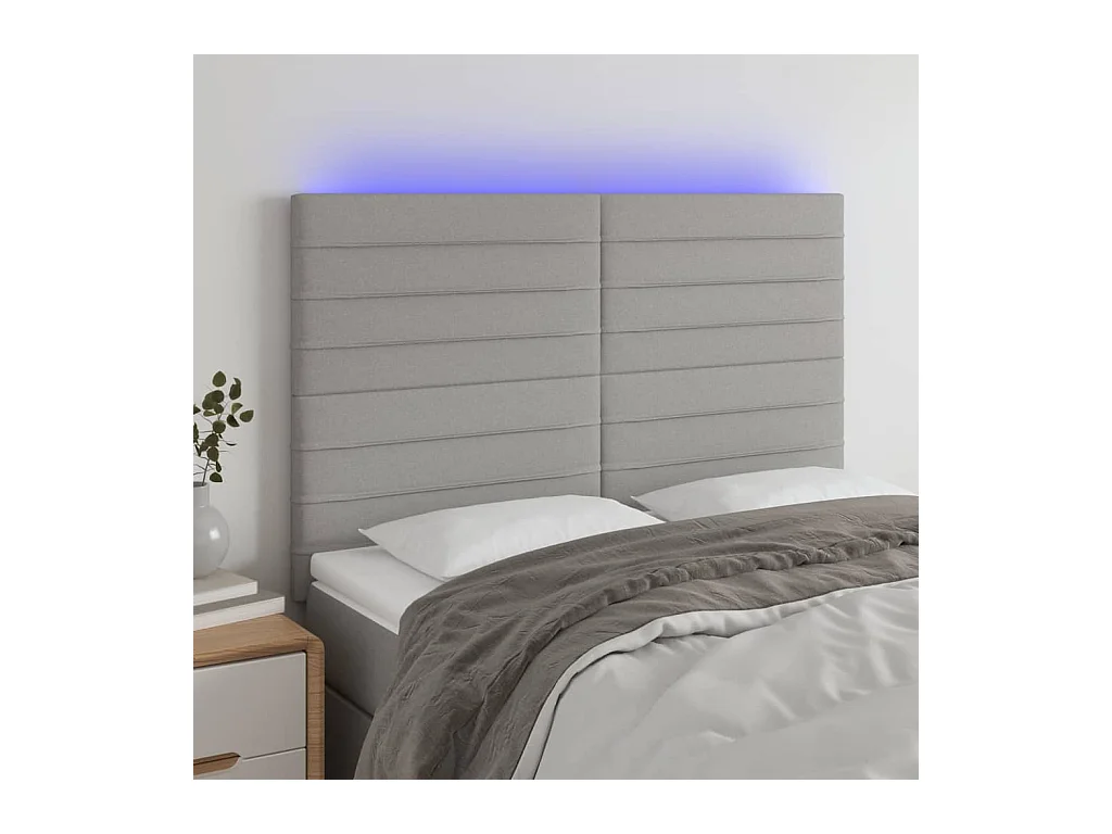 Cabecero | Cabezal de Cama | Mueble cabecero con luces LED tela gris claro 144x5x118/128 cm