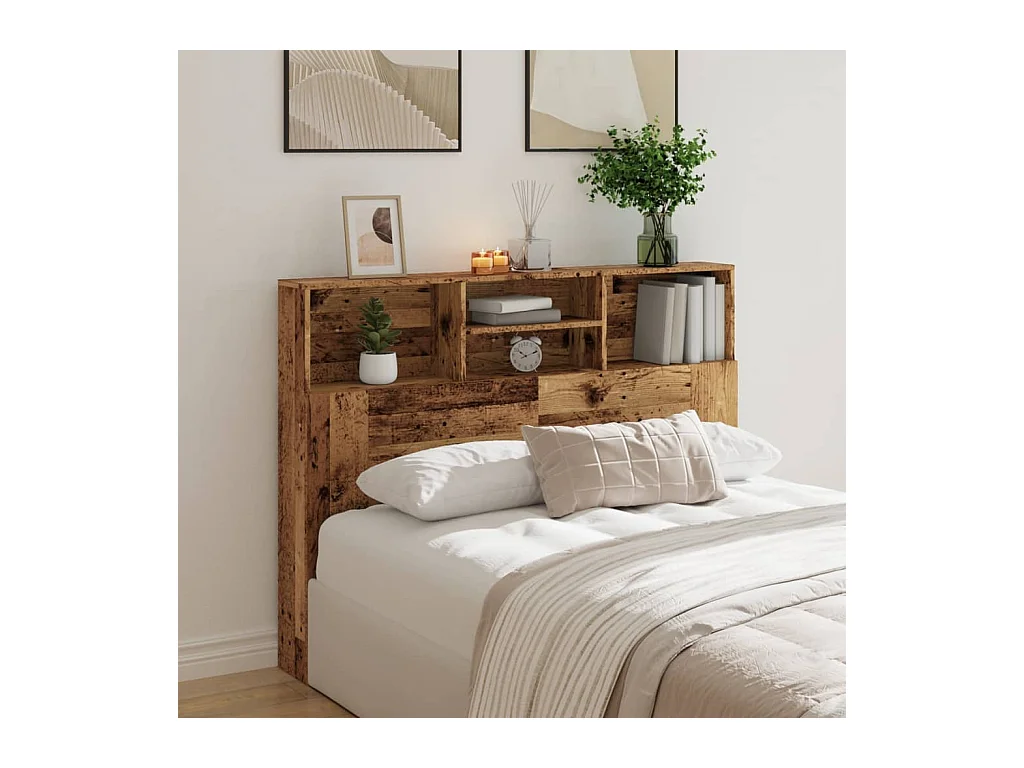 Tête de Lit avec rangement | Armoire de tête de lit vieux bois 140x19x103,5 cm