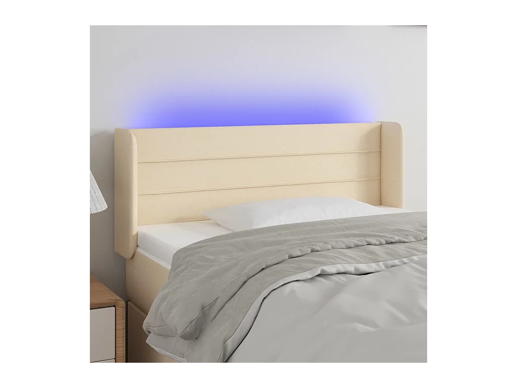 Mueble cabecero | Cabezal de cama | Cabecero con LED de tela crema 103x16x78/88 cm