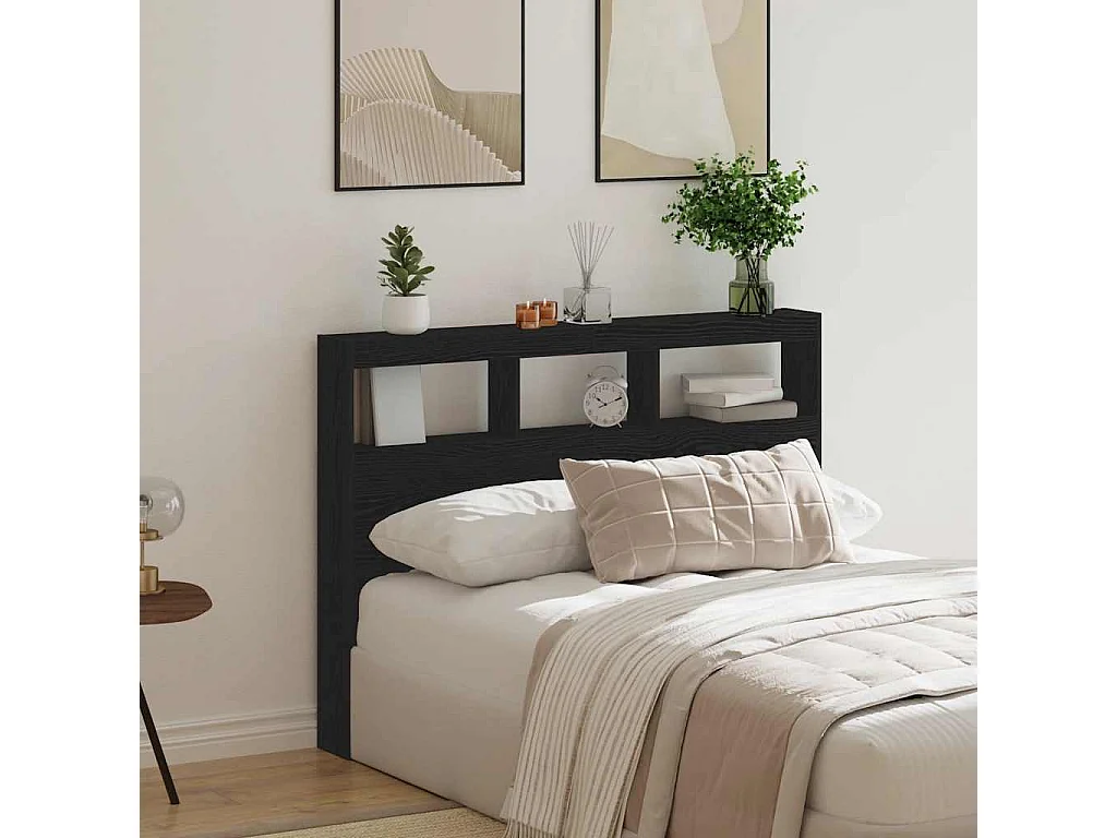 Tête de Lit avec rangement | Armoire de tête de lit avec LED chêne noir 140x17x102 cm