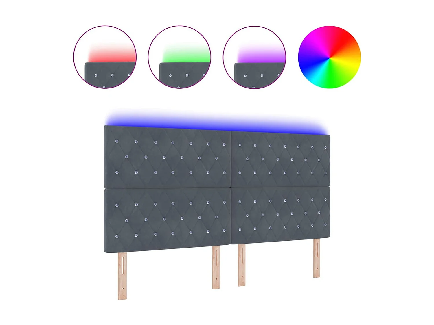 Tête de Lit | Panneau de tête pour lit Moderne LED Argyle Manuel Gris foncé 90 cm Velours