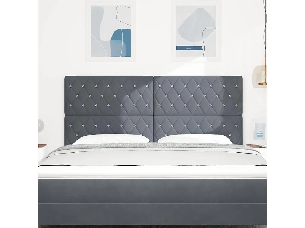Tête de Lit | Panneau de tête pour lit Moderne LED Argyle Manuel Gris foncé 90 cm Velours