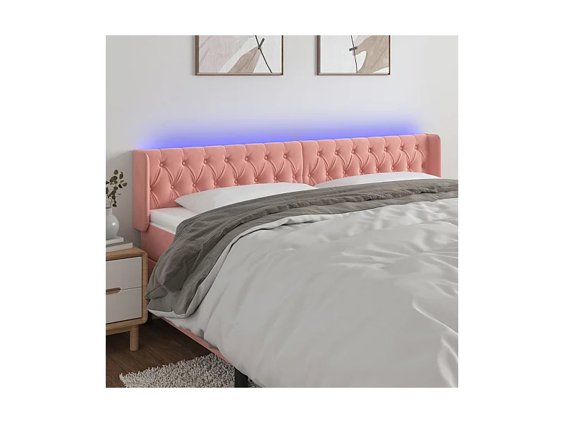Tête de Lit | Panneau de tête pour lit Moderne à LED Rose 183x16x78/88 cm Velours