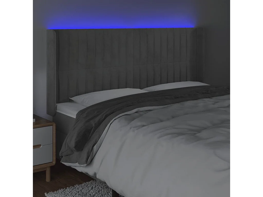 Hoofdbord | Hoofdeinde LED 163x16x118/128 cm fluweel lichtgrijs