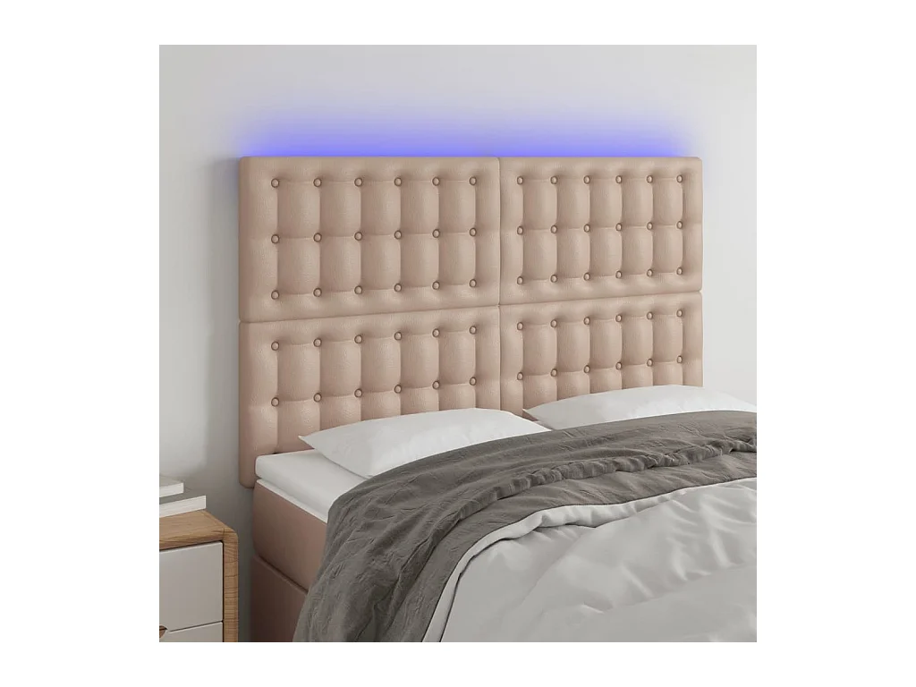 Tête de Lit | Panneau de tête pour lit Moderne à LED Cappuccino 144x5x118/128 cm Similicuir