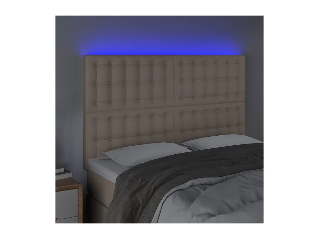 Tête de Lit | Panneau de tête pour lit Moderne à LED Cappuccino 144x5x118/128 cm Similicuir