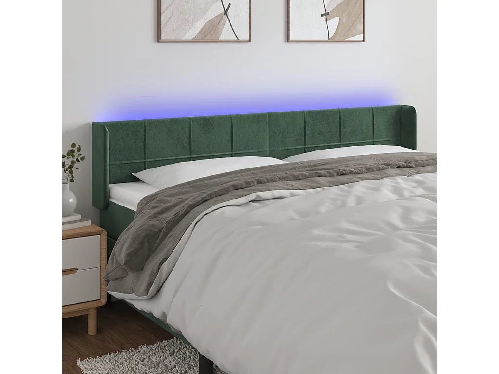 Hoofdbord | Hoofdeinde LED 183x16x78/88 cm fluweel donkergroen