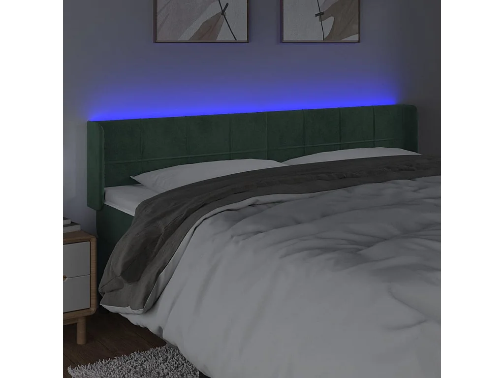 Hoofdbord | Hoofdeinde LED 183x16x78/88 cm fluweel donkergroen