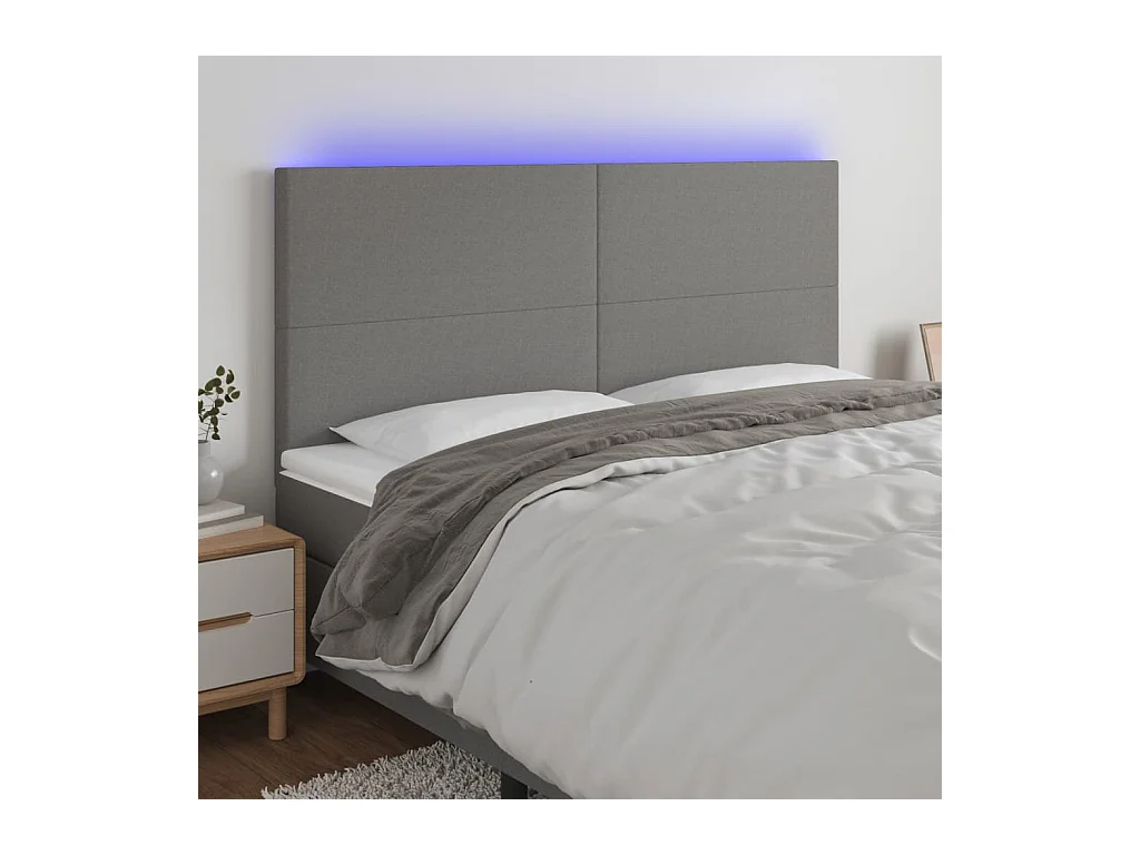 Tête de Lit | Panneau de tête pour lit Moderne à LED Gris foncé 180x5x118/128 cm Tissu