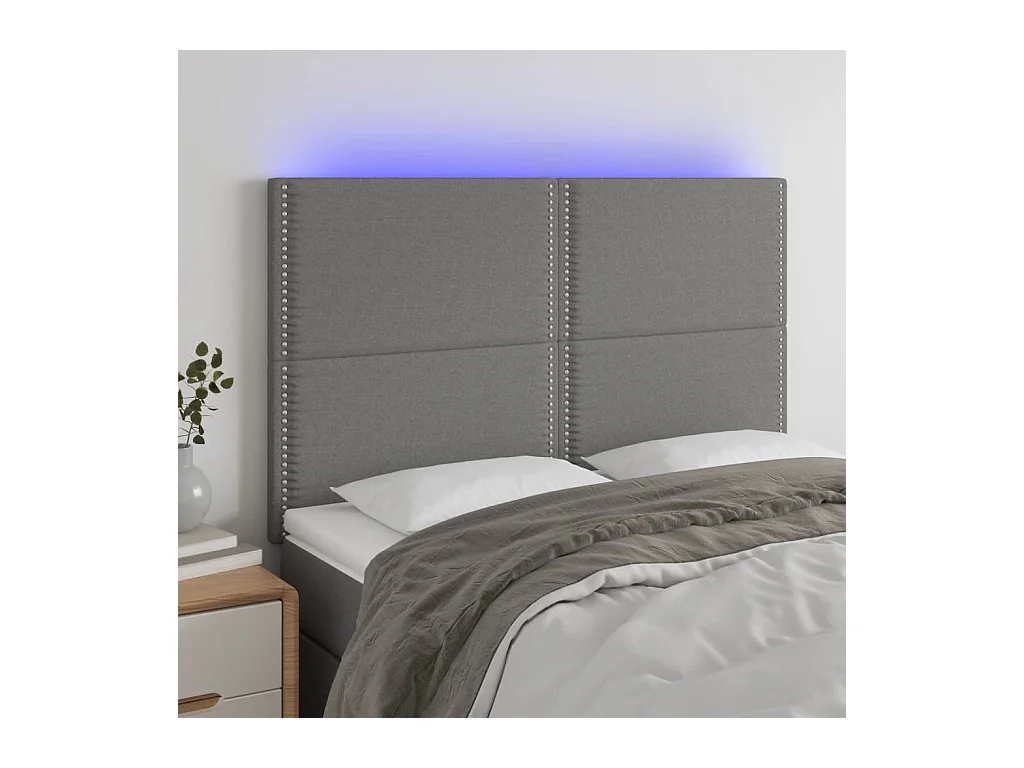 Tête de Lit | Panneau de tête pour lit Moderne à LED Gris foncé 144x5x118/128 cm Tissu