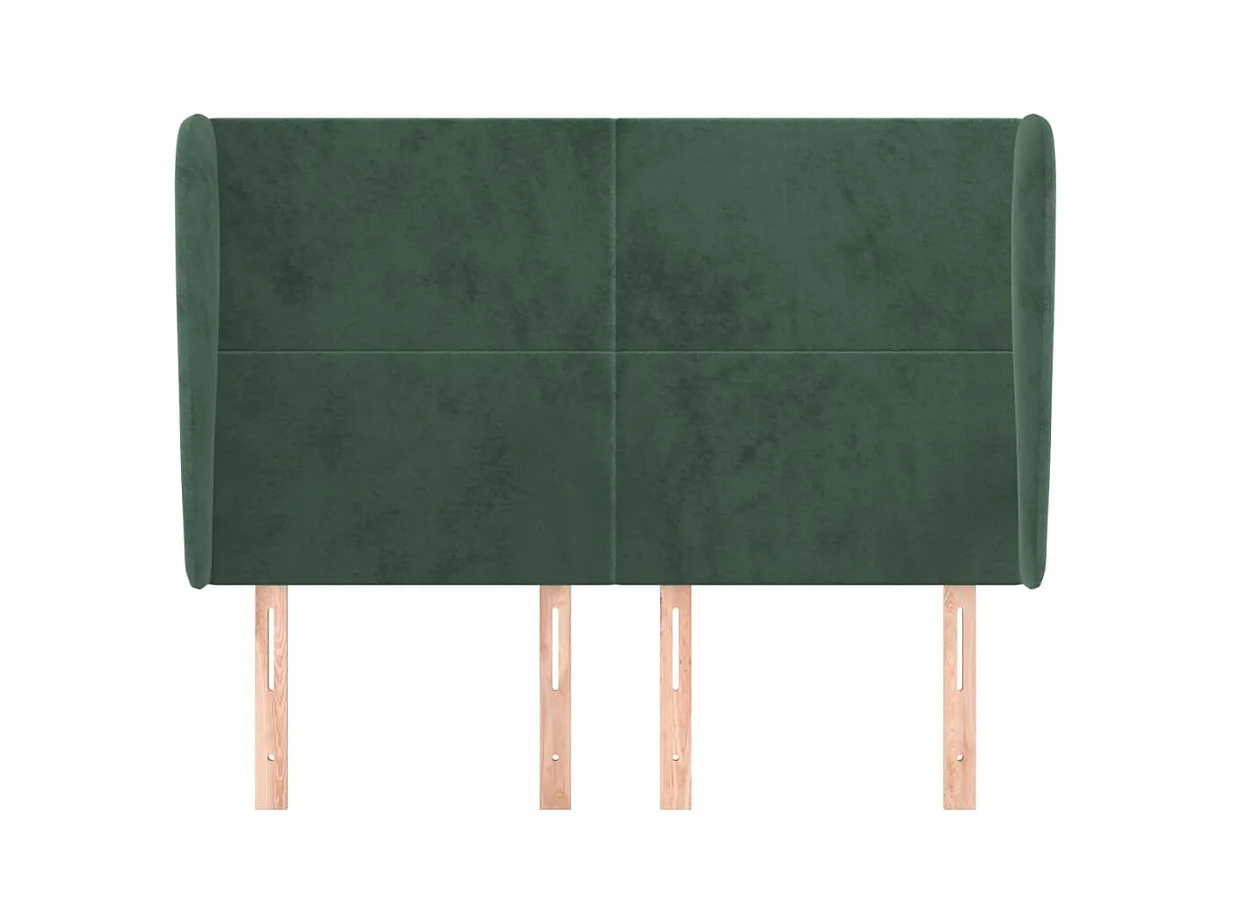 Cabecero | Cabezal de Cama | Mueble cabecero con orejas de terciopelo verde oscuro 147x23x118/128cm