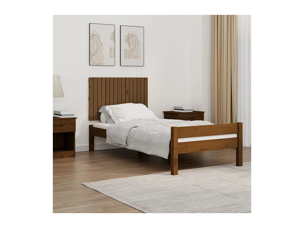 Cabecero cama | Cabezal de cama | Mueble de cabecero pared madera maciza pino marrón miel 95,5x3x60 cm