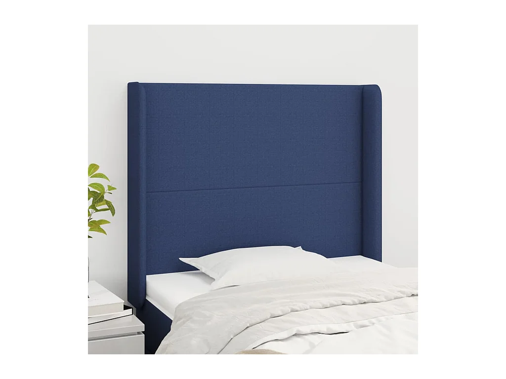Tête de Lit | Panneau de tête pour lit Moderne avec oreilles Bleu 83x16x118/128 cm Tissu