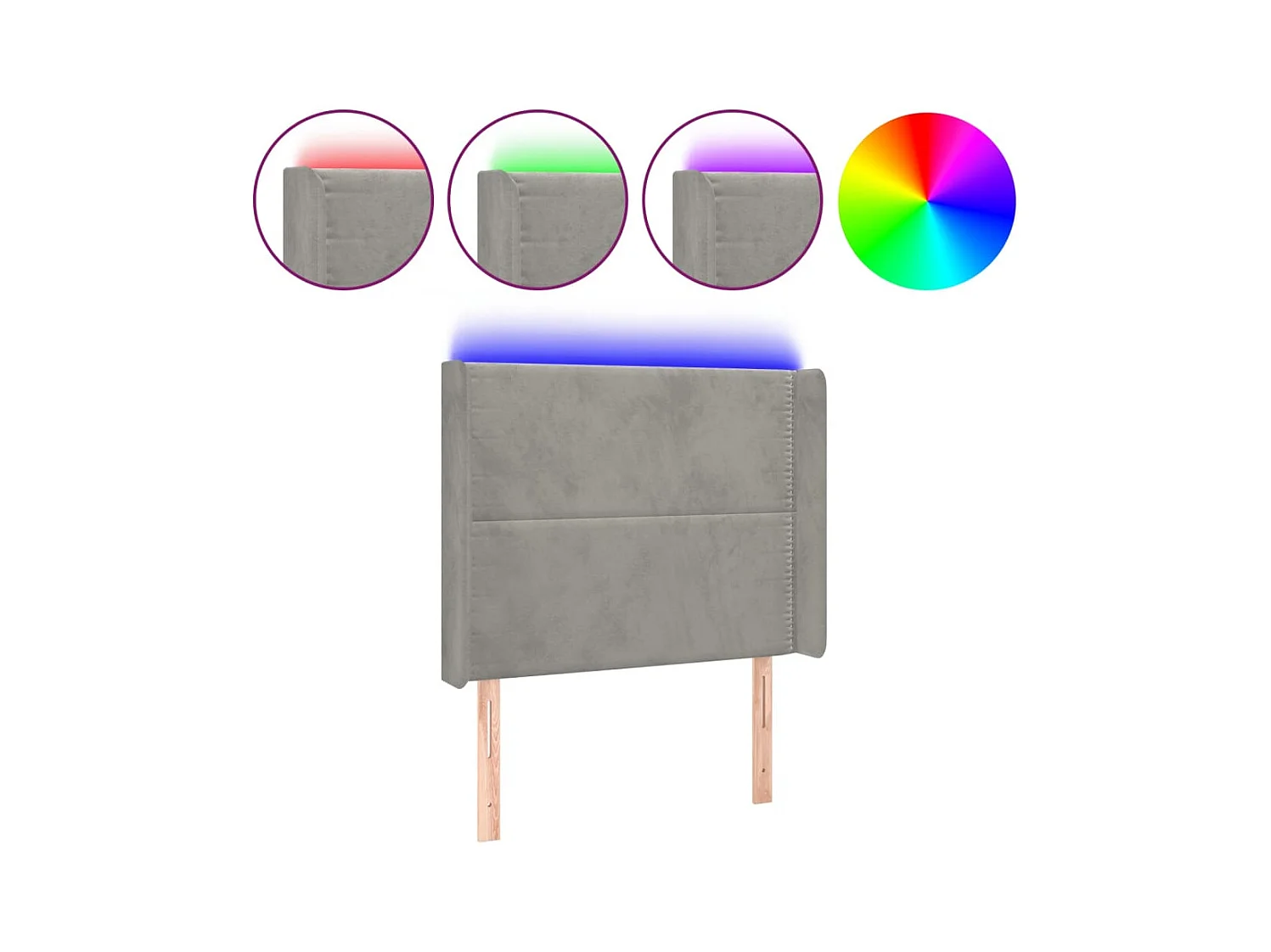 Cabecero | Cabezal de Cama | Mueble cabecero con LED de terciopelo gris claro 103x16x118/128 cm