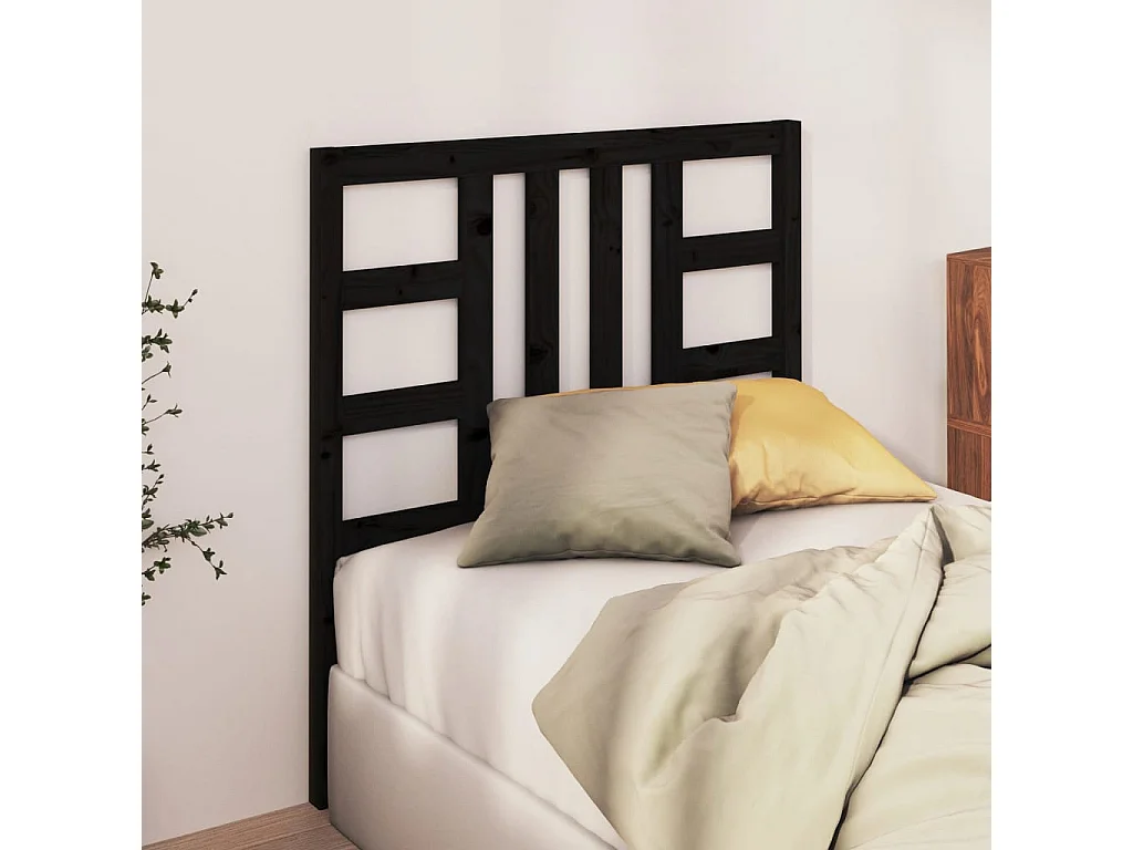 Tête de Lit | Panneau de tête pour lit Moderne Noir 81x4x100 cm Bois massif de pin