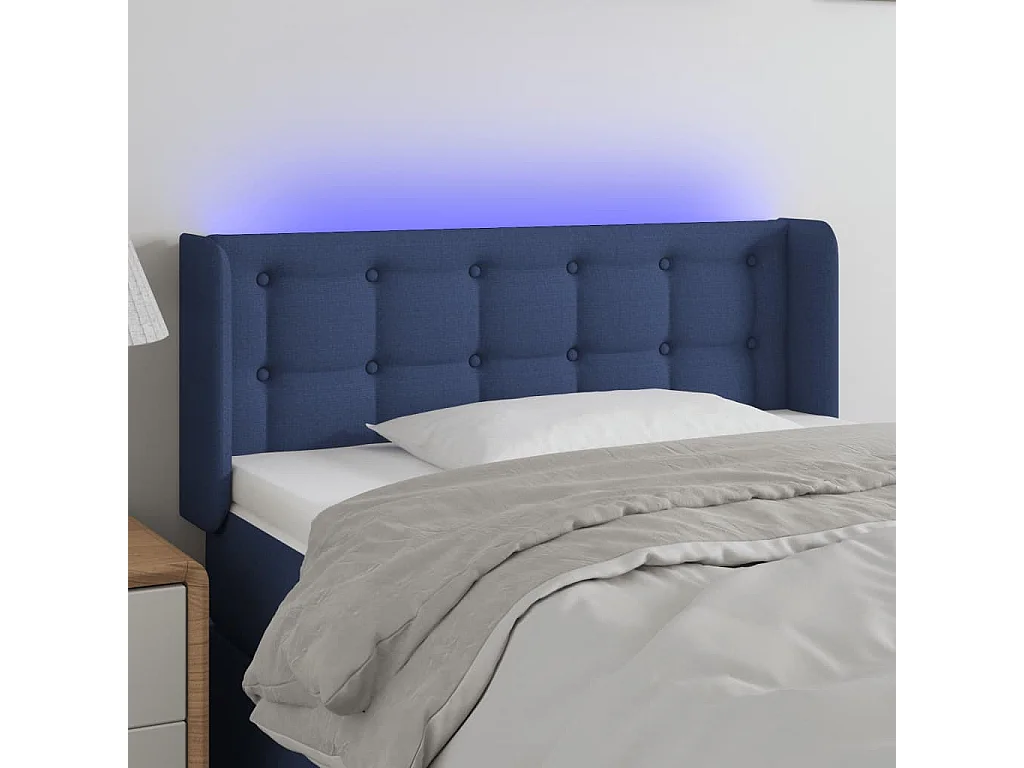 Tête de Lit | Panneau de tête pour lit Moderne à LED Bleu 103x16x78/88 cm Tissu