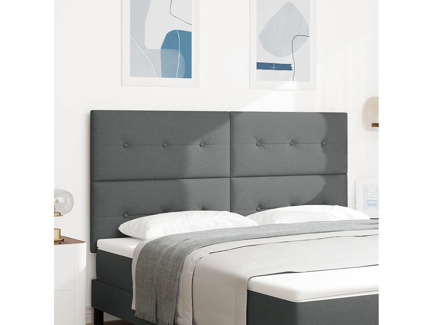 Mueble cabecero | Cabecero | Cabezal de cama LED con luces de tiras LED Gris oscuro 180 cm tela