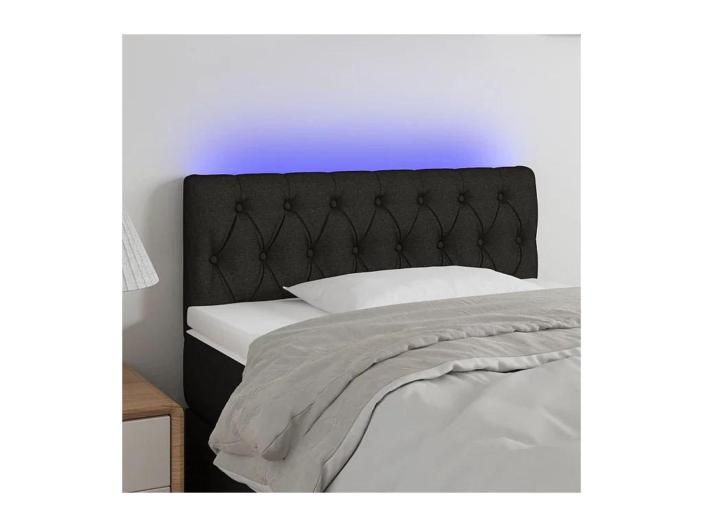 Mueble cabecero | Cabezal de cama | Cabecero con LED de tela negro 90x7x78/88 cm
