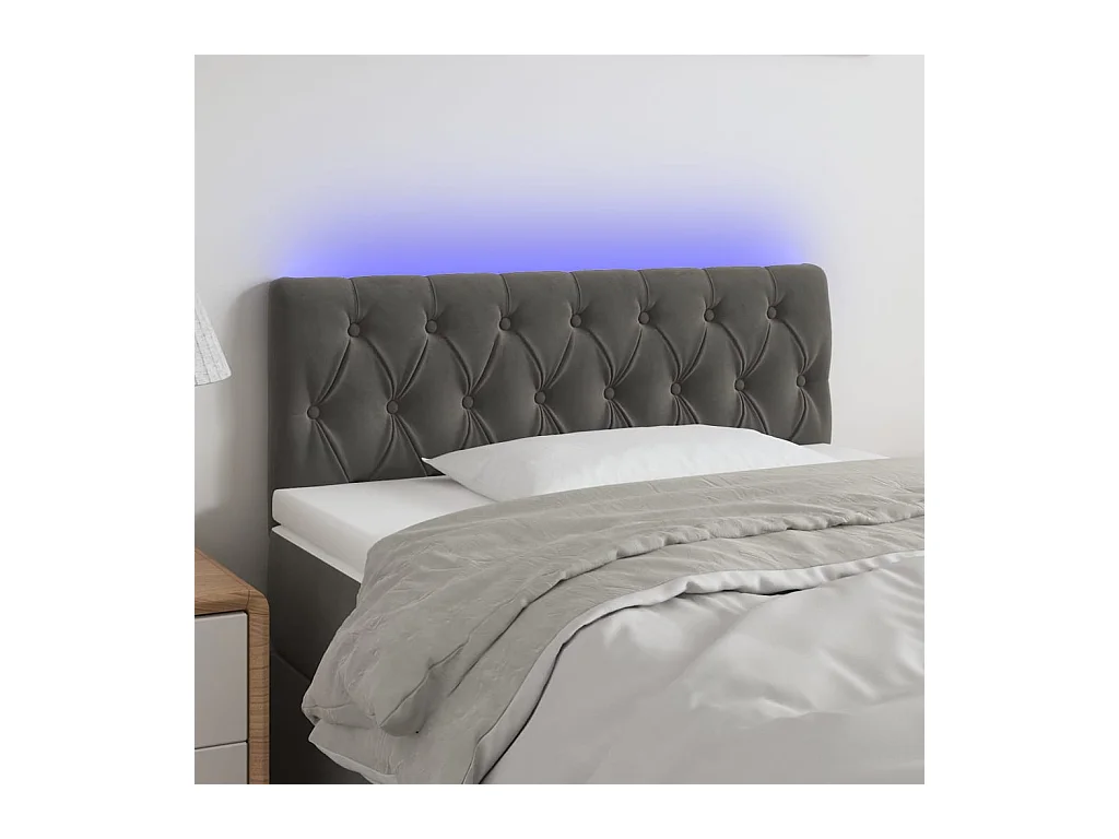 Tête de Lit | Panneau de tête pour lit Moderne à LED Gris foncé 100x7x78/88 cm Velours