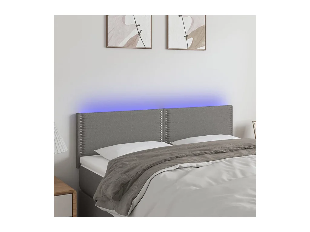 Mueble cabecero | Cabezal de cama | Cabecero con LED de tela gris oscuro 144x5x78/88 cm