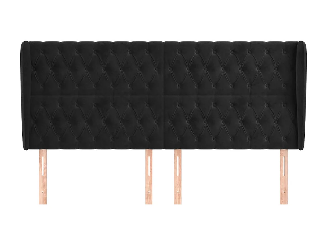 Tête de Lit | Panneau de tête pour lit Moderne avec oreilles Noir 183x23x118/128 cm Velours