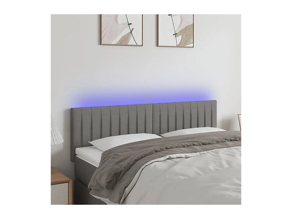 Tête de Lit | Panneau de tête pour lit Moderne à LED Gris foncé 144x5x78/88 cm Tissu