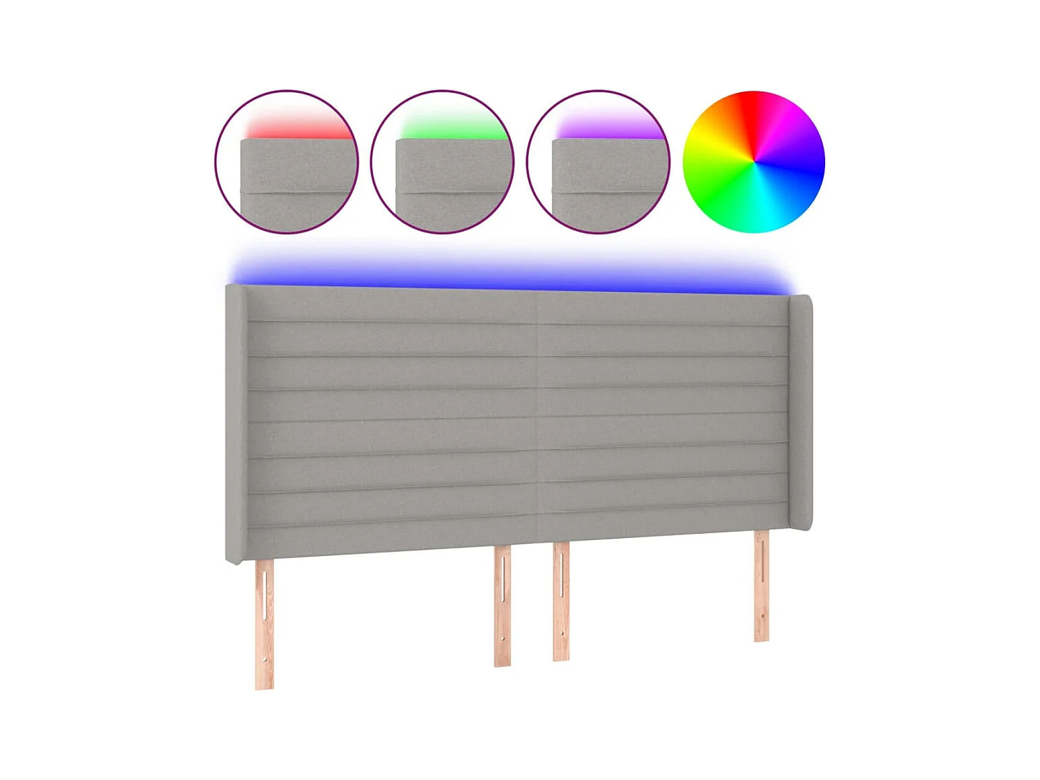 Tête de Lit | Panneau de tête pour lit Moderne à LED Gris clair 183x16x118/128 cm Tissu