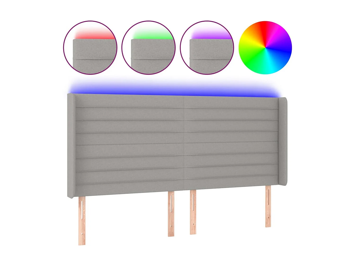 Hoofdbord | Hoofdeinde LED 183x16x118/128 cm stof lichtgrijs